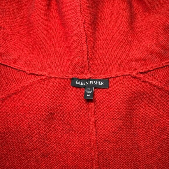 Eileen Fisher Red Yak Wool Zip Front Hooded Poncho Cape Coat Medium Lagenlook - Picture 9 of 10